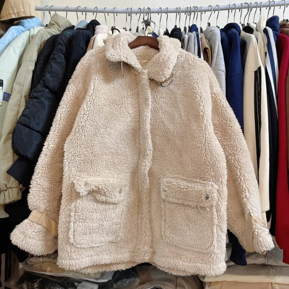 Cozy Teddy Bear Sherpa Jacket Cream Oversized - Picture 1 of 4